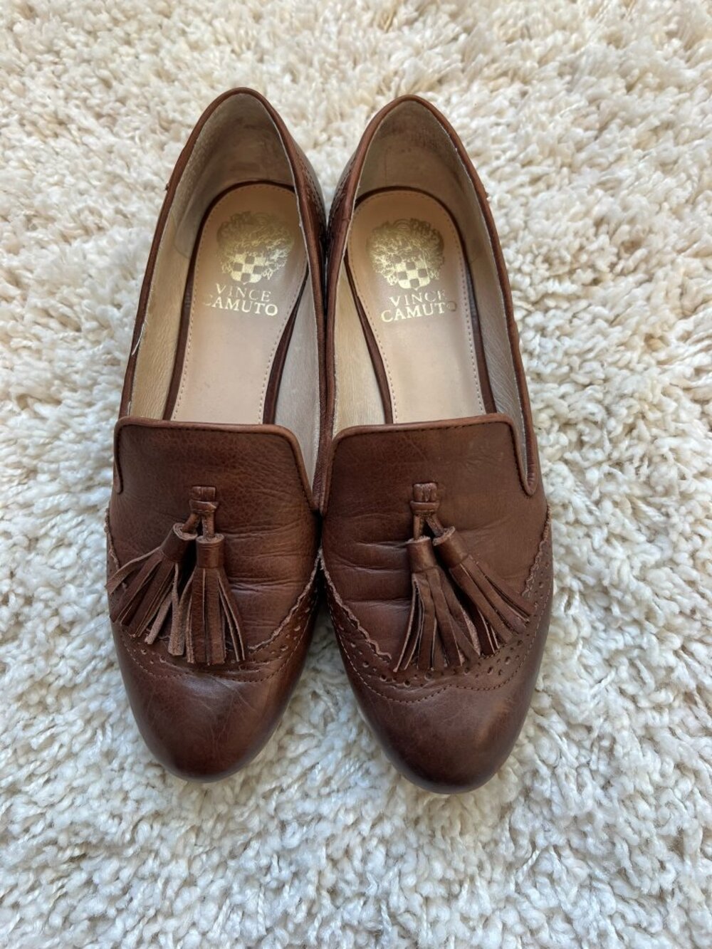 Vince Camuto Loafer Shoes Women's Brown Size 8M Tasseled Wingtip Almond-Toe